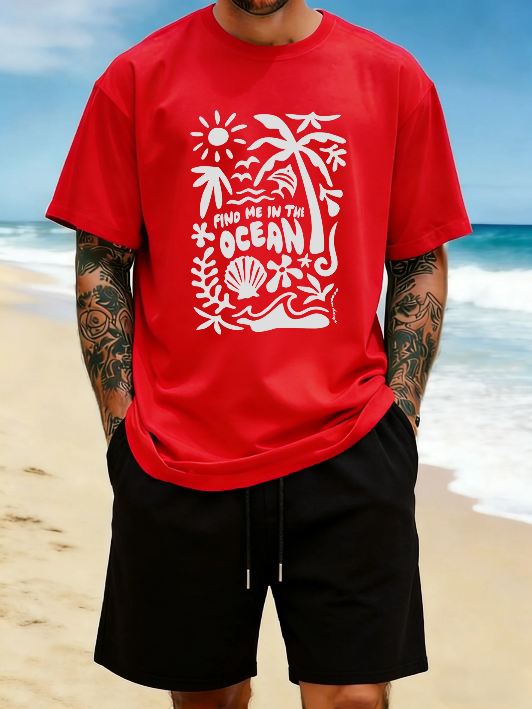 Find Me In The Ocean Print 18 Color T Shirt Hip Hop All-Match Man T-Shirts Comfy Cotton Clothing O-Neck Loose Unisex Streetwear