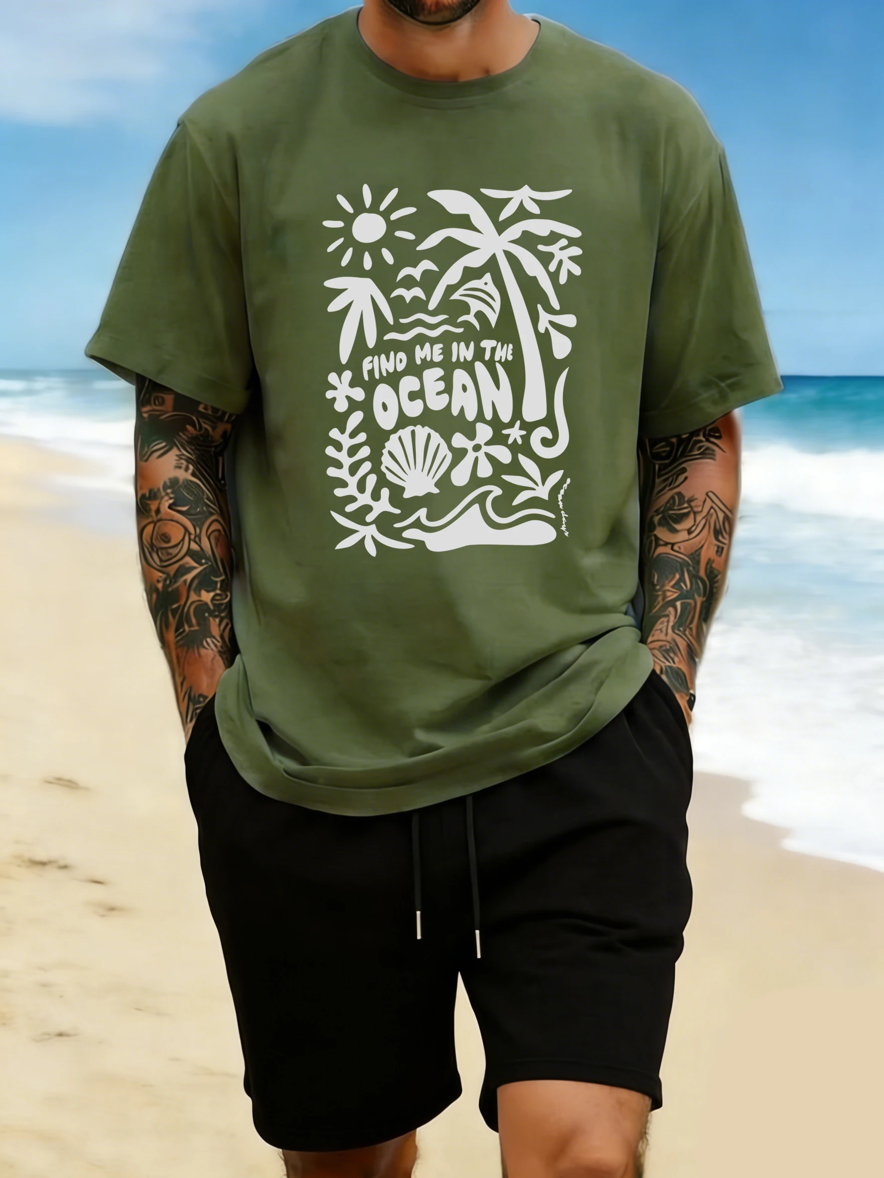 Find Me In The Ocean Print 18 Color T Shirt Hip Hop All-Match Man T-Shirts Comfy Cotton Clothing O-Neck Loose Unisex Streetwear
