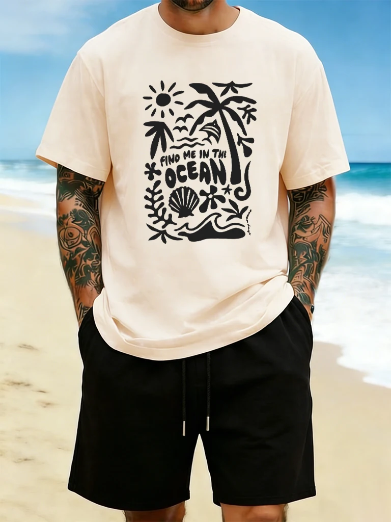Find Me In The Ocean Print 18 Color T Shirt Hip Hop All-Match Man T-Shirts Comfy Cotton Clothing O-Neck Loose Unisex Streetwear