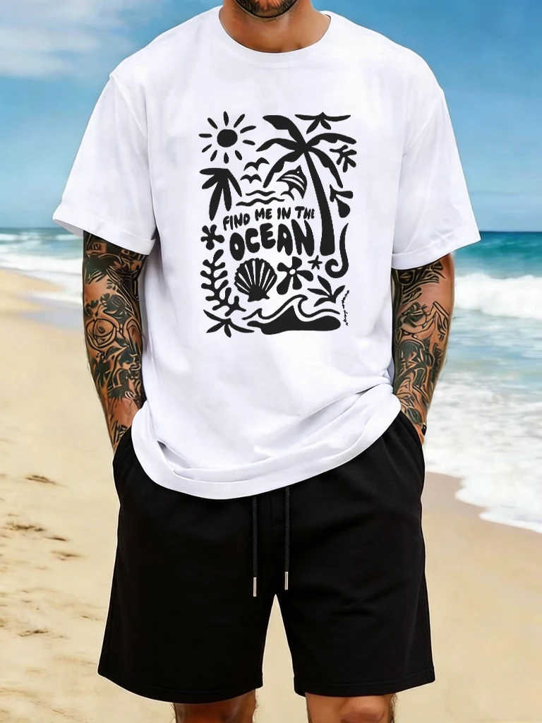 Find Me In The Ocean Print 18 Color T Shirt Hip Hop All-Match Man T-Shirts Comfy Cotton Clothing O-Neck Loose Unisex Streetwear