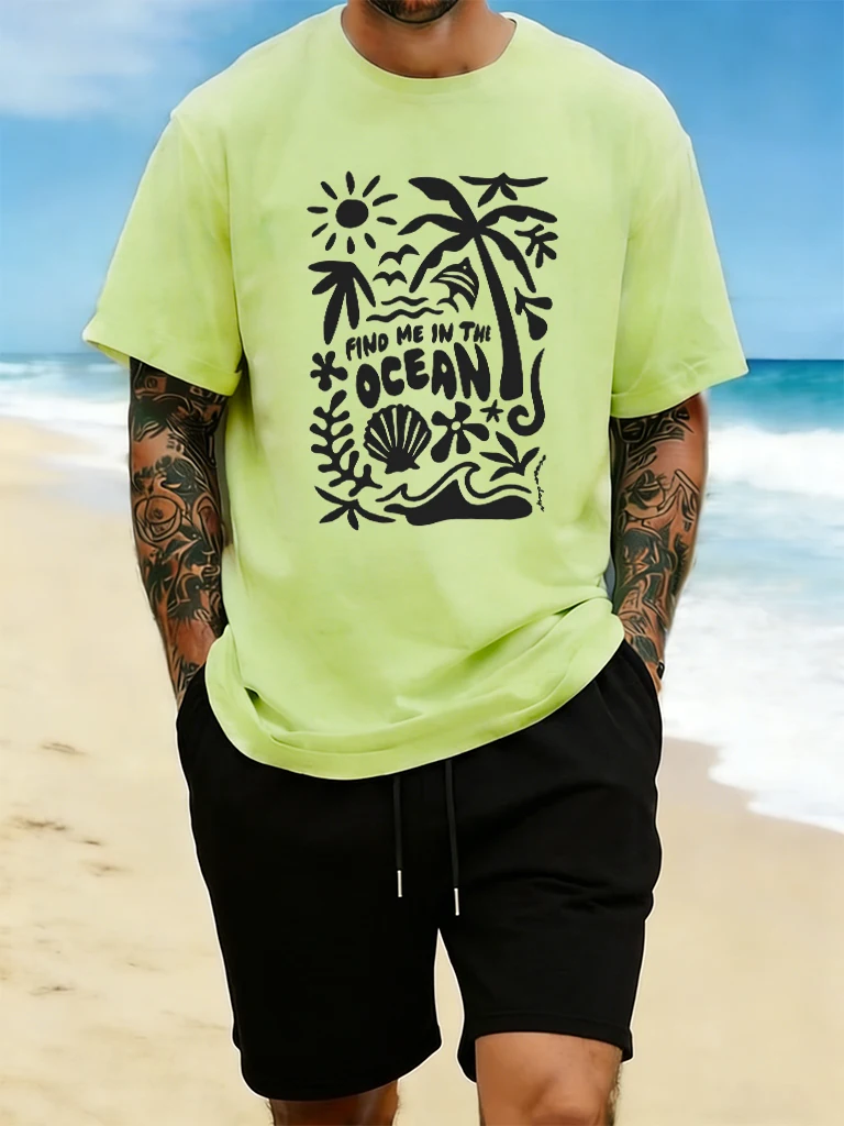 Find Me In The Ocean Print 18 Color T Shirt Hip Hop All-Match Man T-Shirts Comfy Cotton Clothing O-Neck Loose Unisex Streetwear