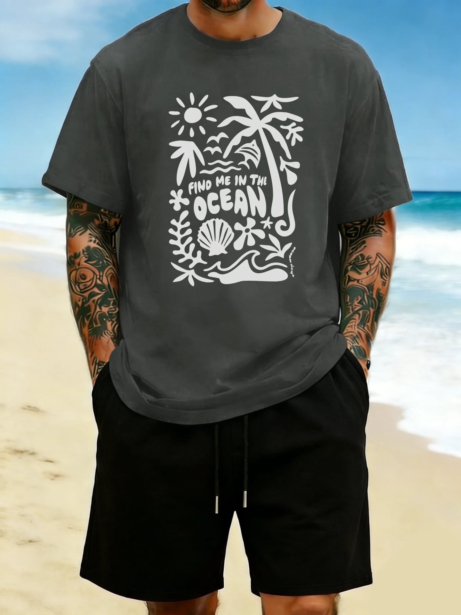 Find Me In The Ocean Print 18 Color T Shirt Hip Hop All-Match Man T-Shirts Comfy Cotton Clothing O-Neck Loose Unisex Streetwear