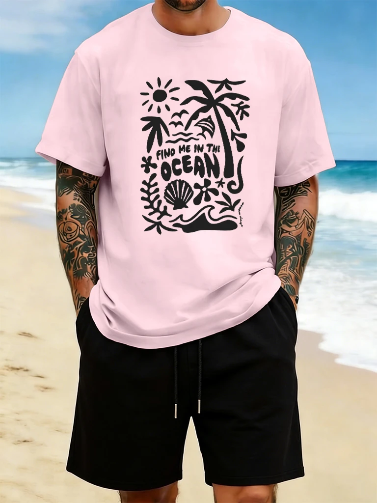 Find Me In The Ocean Print 18 Color T Shirt Hip Hop All-Match Man T-Shirts Comfy Cotton Clothing O-Neck Loose Unisex Streetwear
