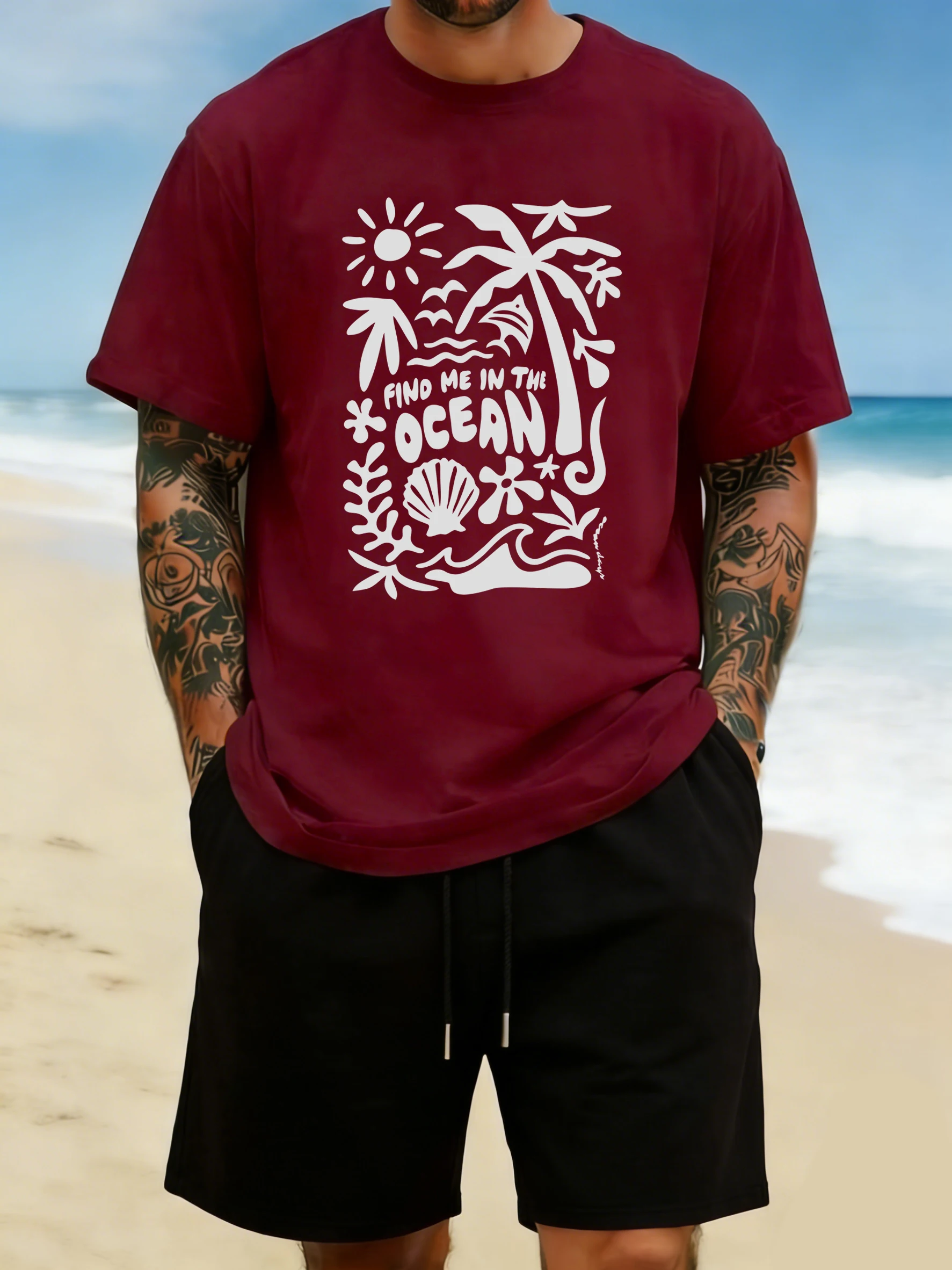 Find Me In The Ocean Print 18 Color T Shirt Hip Hop All-Match Man T-Shirts Comfy Cotton Clothing O-Neck Loose Unisex Streetwear
