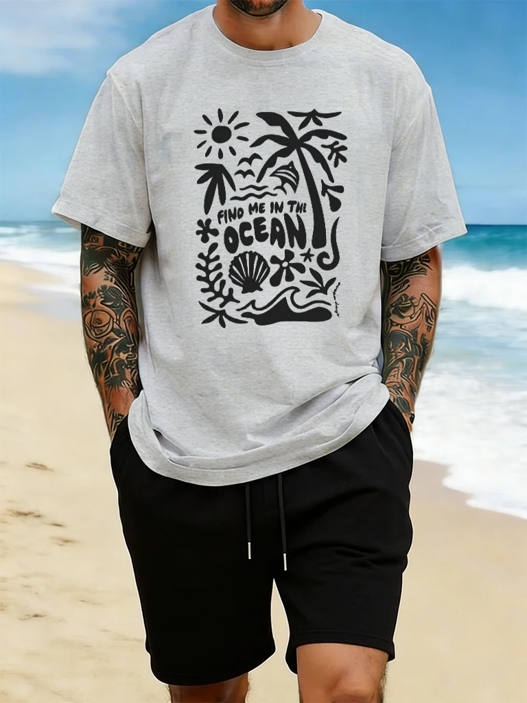 Find Me In The Ocean Print 18 Color T Shirt Hip Hop All-Match Man T-Shirts Comfy Cotton Clothing O-Neck Loose Unisex Streetwear