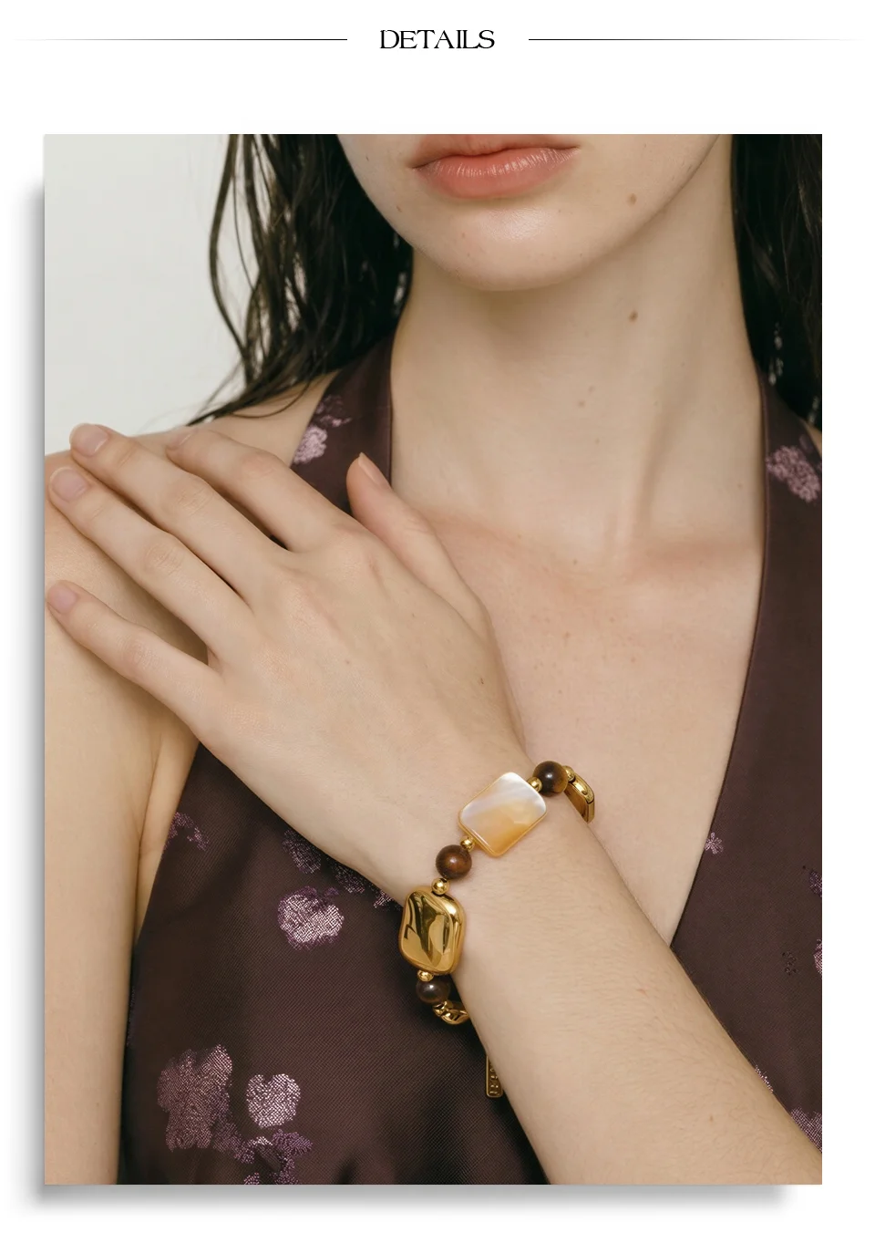 Yhpup Stainless Steel Natural Shell Tiger Stone Chain Handmade Bracelet Bangle Recommend Handmade Exquisite Charming Jewelry