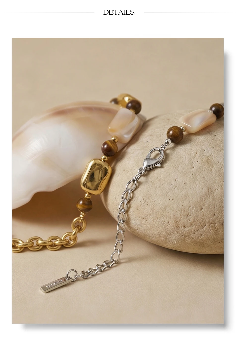 Yhpup Stainless Steel Natural Shell Tiger Stone Chain Handmade Bracelet Bangle Recommend Handmade Exquisite Charming Jewelry