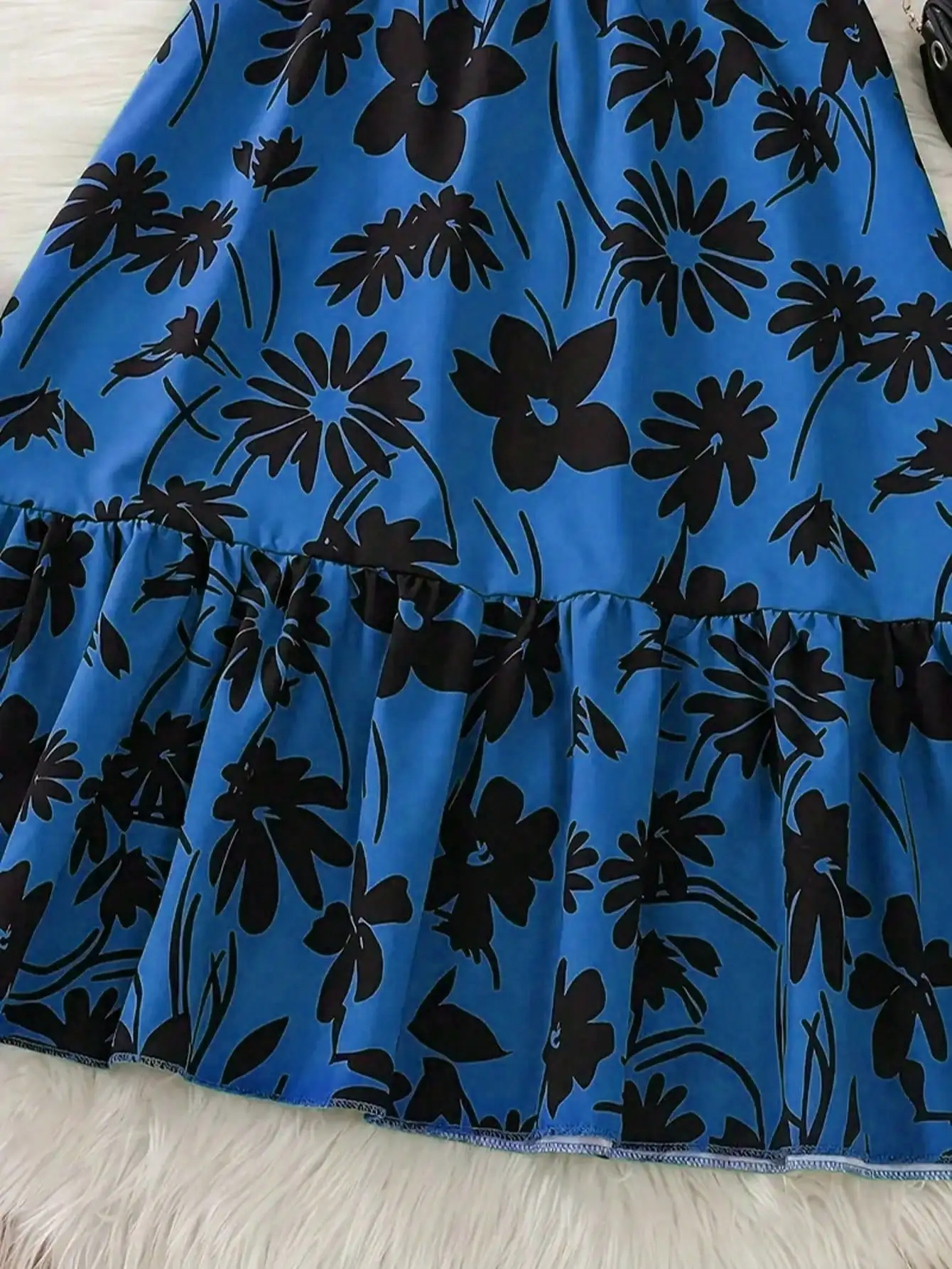 Chic Teenage Girl Green Floral Long Skirt with Belt - Casual Round Neck Ruffle Sleeves, Perfect for Summer, Teenage Jumpsuit