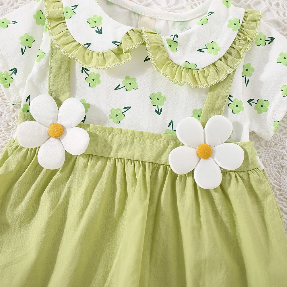 Small Floral Short Sleeved Baby Girl Dress, Summer New Fake Two-Piece Children'S Clothing (6-24 Months)