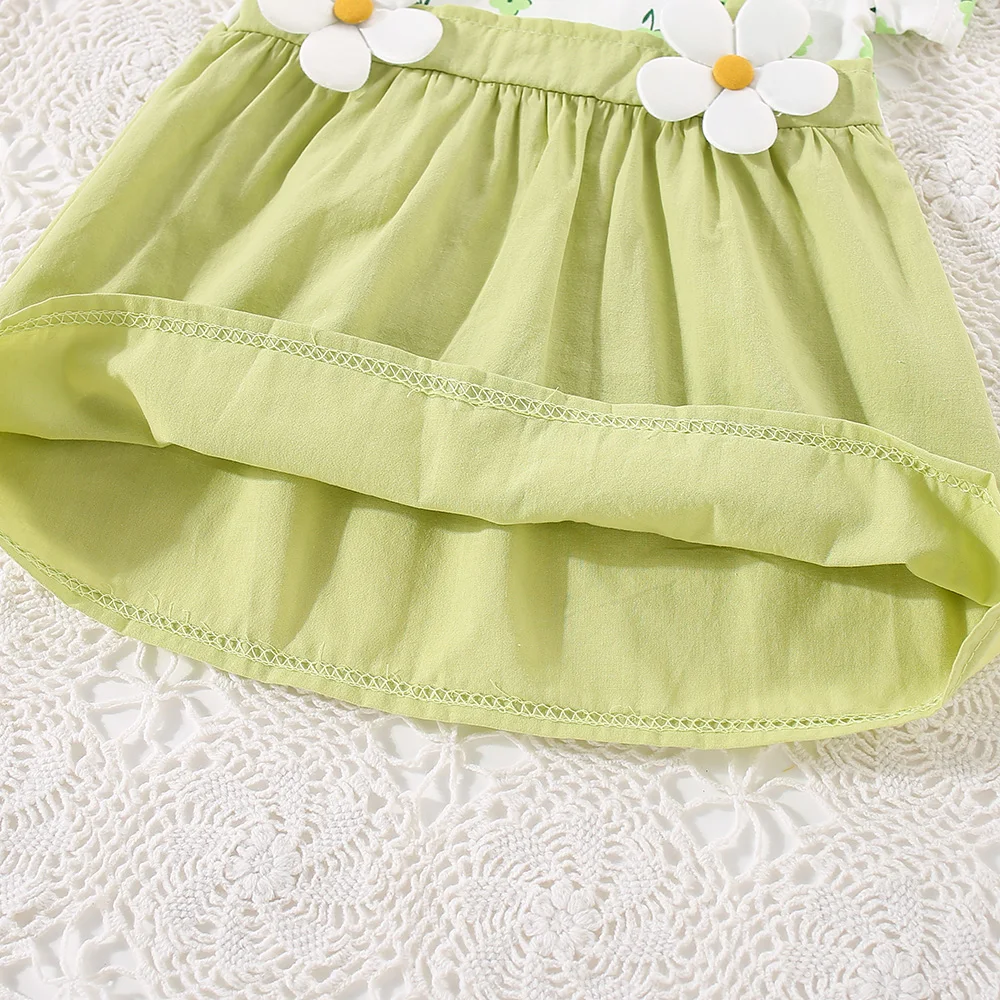Small Floral Short Sleeved Baby Girl Dress, Summer New Fake Two-Piece Children'S Clothing (6-24 Months)