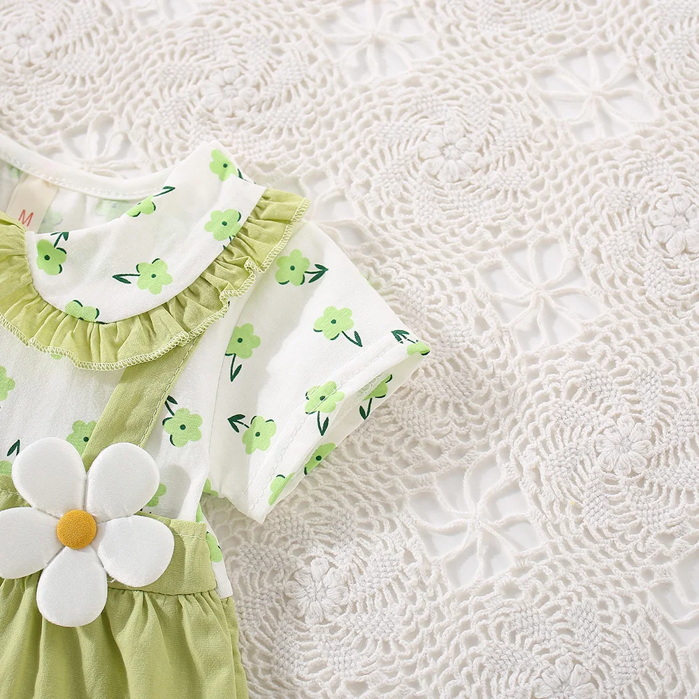 Small Floral Short Sleeved Baby Girl Dress, Summer New Fake Two-Piece Children'S Clothing (6-24 Months)