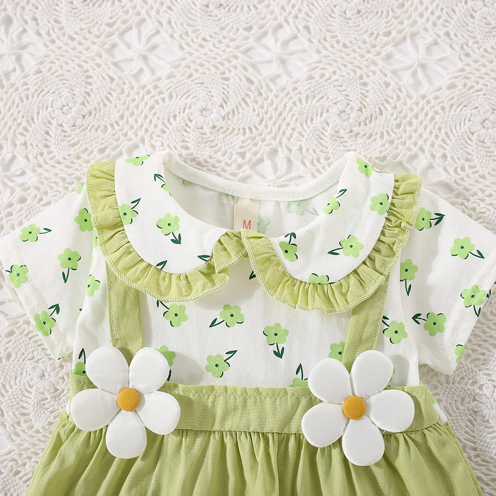Small Floral Short Sleeved Baby Girl Dress, Summer New Fake Two-Piece Children'S Clothing (6-24 Months)