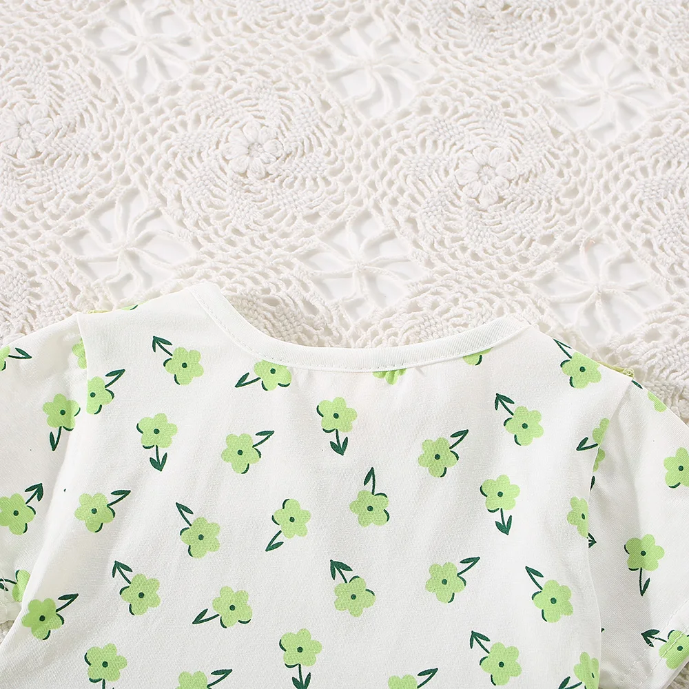 Small Floral Short Sleeved Baby Girl Dress, Summer New Fake Two-Piece Children'S Clothing (6-24 Months)