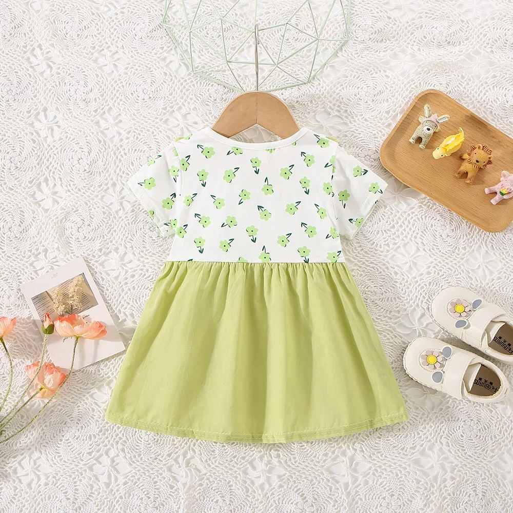 Small Floral Short Sleeved Baby Girl Dress, Summer New Fake Two-Piece Children'S Clothing (6-24 Months)