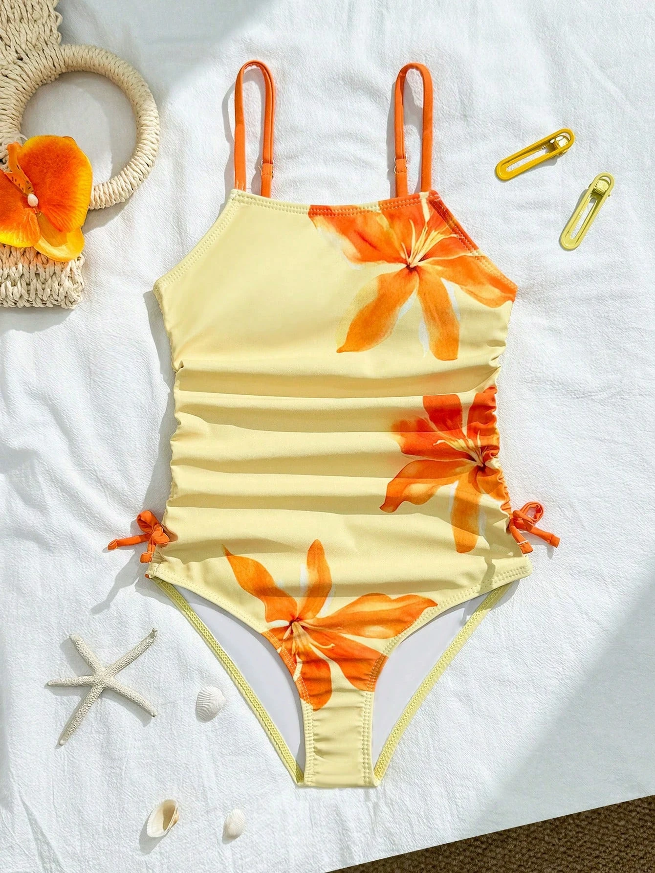 2026 Teen Girls' One Piece Swimsuit with Flower Print Cute Baby Girl's Swimwear For Vacation and Outings Junior Bathing Suit