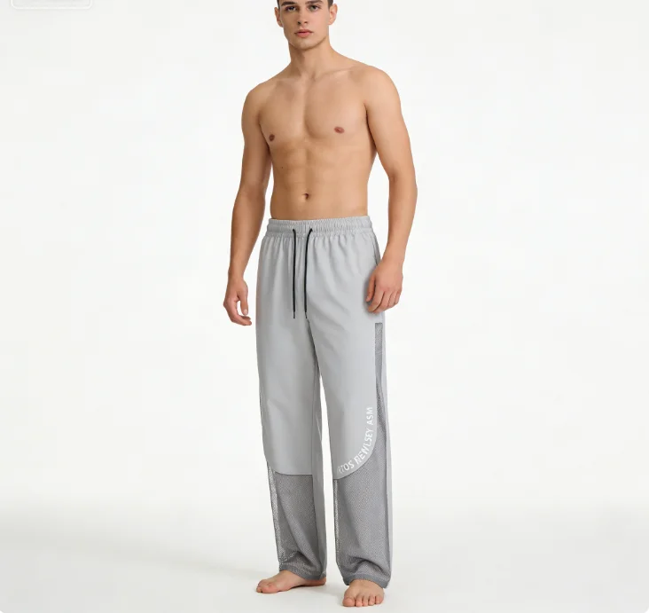 Men's Ice Silk Anti-Mosquito Pants Mesh Breathable Casual Trousers Loose Fit Elastic Waist Drawstring Summer Streetwear Quick Dr