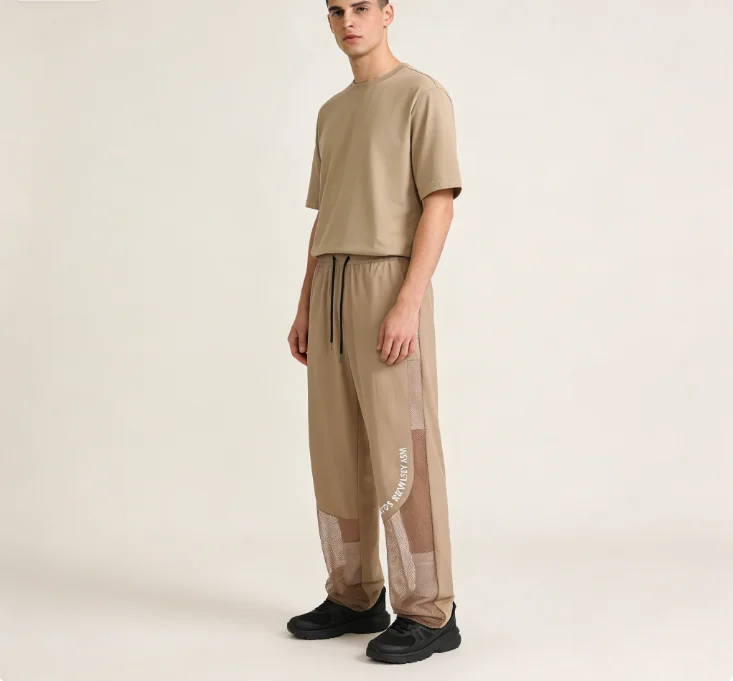 Men's Ice Silk Anti-Mosquito Pants Mesh Breathable Casual Trousers Loose Fit Elastic Waist Drawstring Summer Streetwear Quick Dr