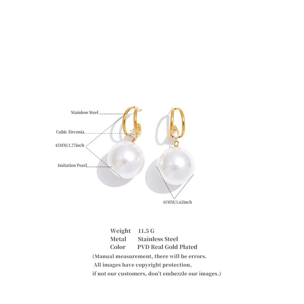 Yhpup 40*40mm Simulated Pearls Big Round Beads Earrings 2026 Stainless Steel Chic Attractive Korean Jewelry for Fashion Women