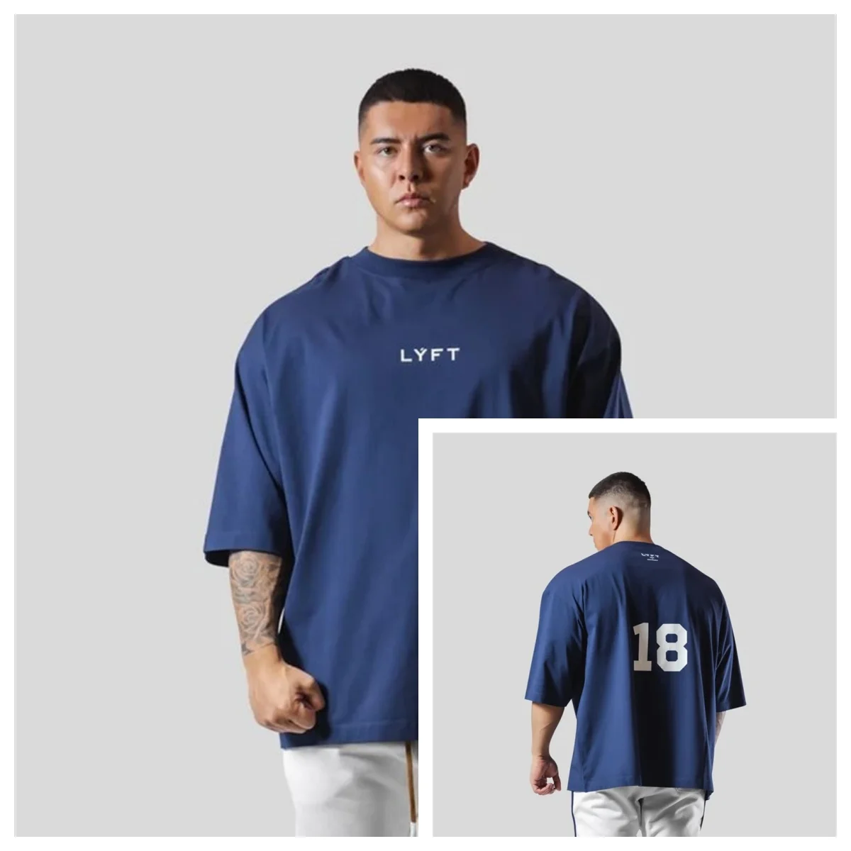 LYFT Fitness Loose Short Sleeve Bodybuilding Men's Sports Casual Running Breathable Cotton Half Sleeve T-shirt Print