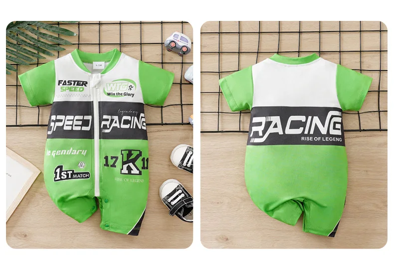 Infant Racing Themed Romper Baby Boy Short Sleeve Onesie Newborn Motorcycle Style One Piece Outfit Knitted Cool Comfortable