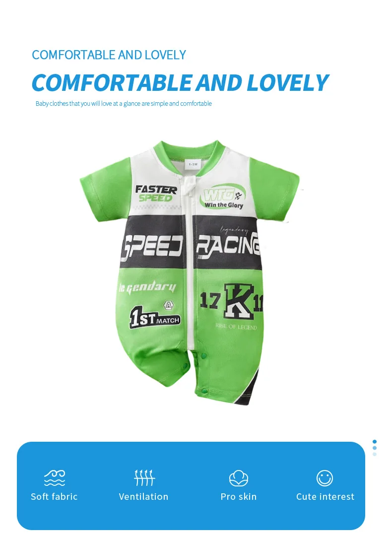 Infant Racing Themed Romper Baby Boy Short Sleeve Onesie Newborn Motorcycle Style One Piece Outfit Knitted Cool Comfortable