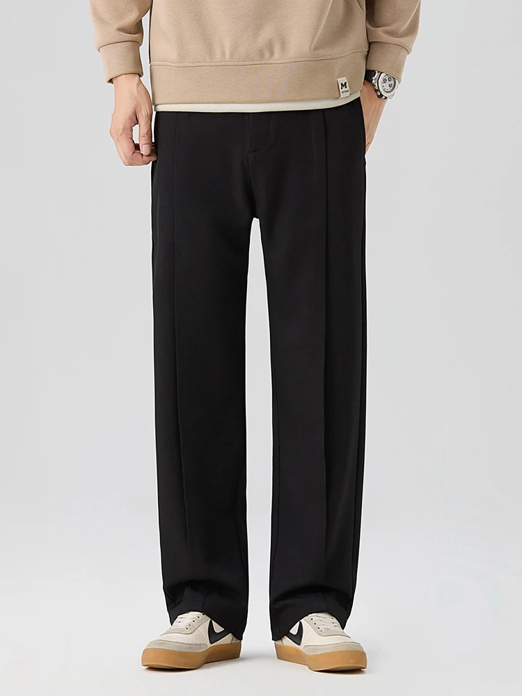 2026 New Korean Men's Casual Pants Banded Waist Stretch Semi-Wide Pleated Suit Slacks Straight Loose Draped Trousers