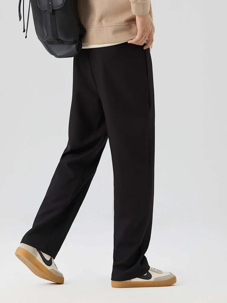 2026 New Korean Men's Casual Pants Banded Waist Stretch Semi-Wide Pleated Suit Slacks Straight Loose Draped Trousers