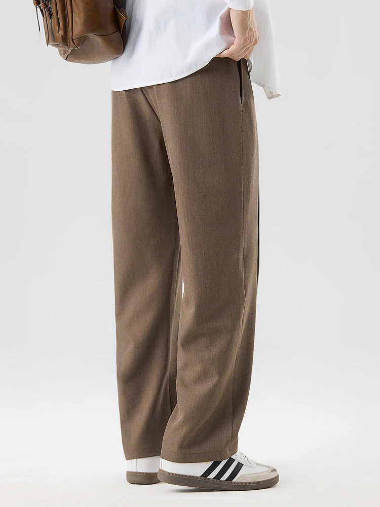 2026 New Korean Men's Casual Pants Banded Waist Stretch Semi-Wide Pleated Suit Slacks Straight Loose Draped Trousers