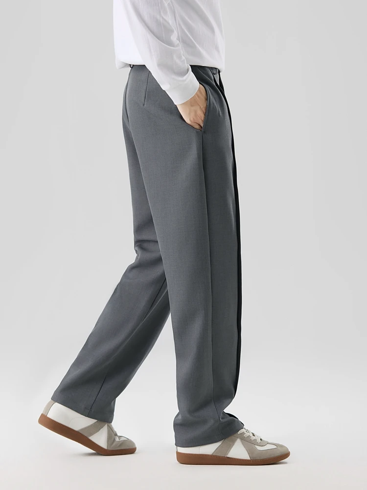 2026 New Korean Men's Casual Pants Banded Waist Stretch Semi-Wide Pleated Suit Slacks Straight Loose Draped Trousers