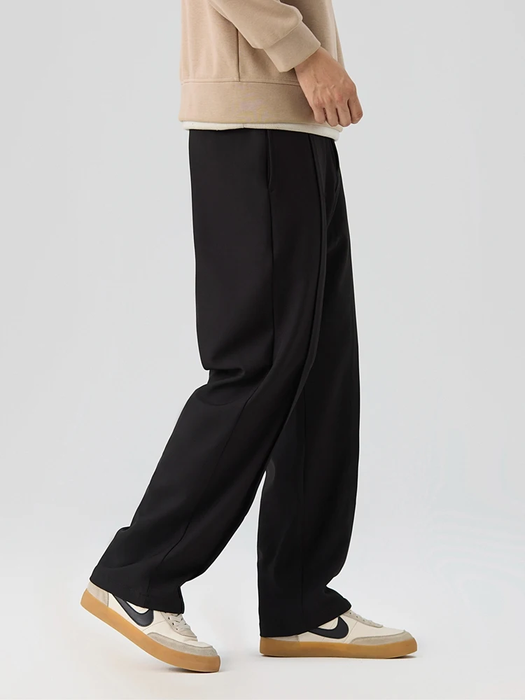 2026 New Korean Men's Casual Pants Banded Waist Stretch Semi-Wide Pleated Suit Slacks Straight Loose Draped Trousers
