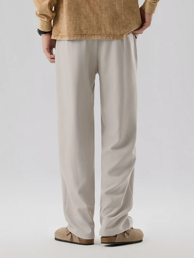 2026 New Korean Men's Casual Pants Banded Waist Stretch Semi-Wide Pleated Suit Slacks Straight Loose Draped Trousers