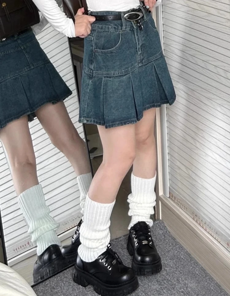 Vintage Wash Blue Denim Skirt Shorts for Women High Waist A-Line Slim Fit Korean Summer Fashion Mini Jeans Ruffle Skir