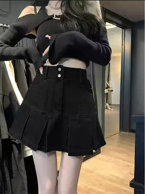 Vintage Wash Blue Denim Skirt Shorts for Women High Waist A-Line Slim Fit Korean Summer Fashion Mini Jeans Ruffle Skir