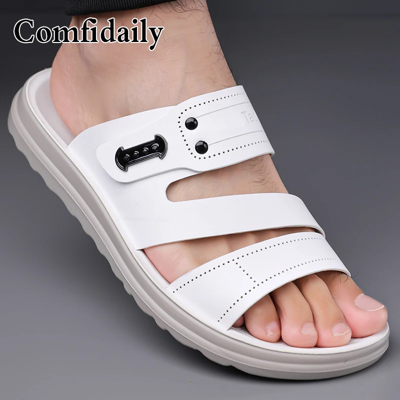 Men's Summer Fashion Sandals Simple Beach Shoes Soft Anti-Slip Flat Slippers for Casual Comfortable Footwear-9010