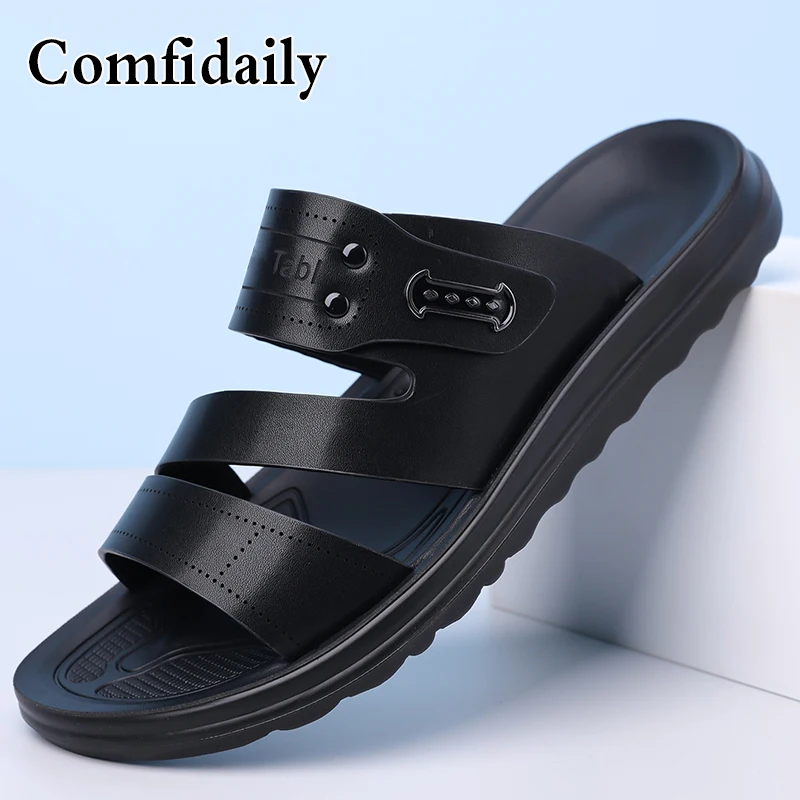 Men's Summer Fashion Sandals Simple Beach Shoes Soft Anti-Slip Flat Slippers for Casual Comfortable Footwear-9010