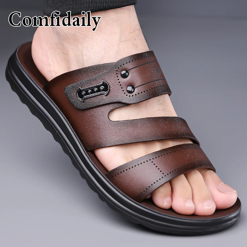 Men's Summer Fashion Sandals Simple Beach Shoes Soft Anti-Slip Flat Slippers for Casual Comfortable Footwear-9010
