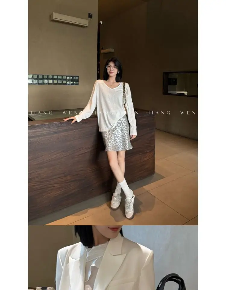 Leopard Printed Skirt Women's Elegant High Waist Office Silver A-Line Chic Skirt Female Evening Party Ladies Fashion Short Skirt