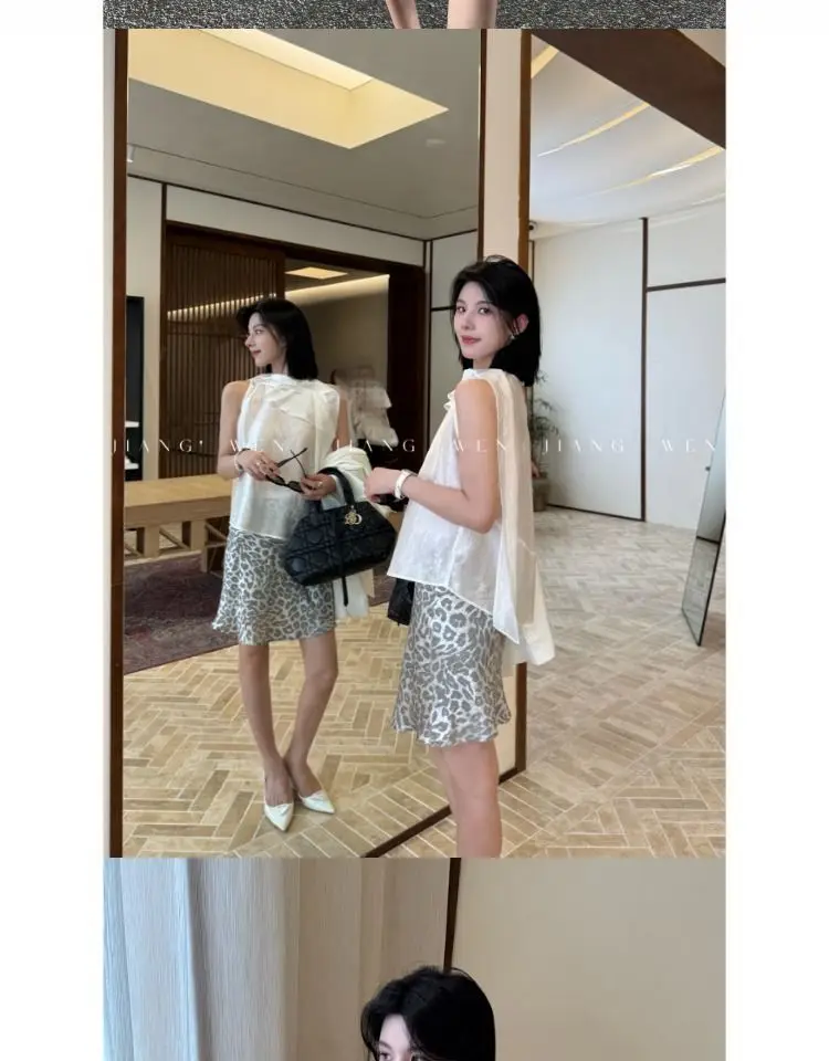 Leopard Printed Skirt Women's Elegant High Waist Office Silver A-Line Chic Skirt Female Evening Party Ladies Fashion Short Skirt