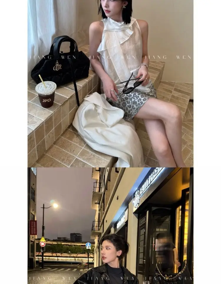 Leopard Printed Skirt Women's Elegant High Waist Office Silver A-Line Chic Skirt Female Evening Party Ladies Fashion Short Skirt