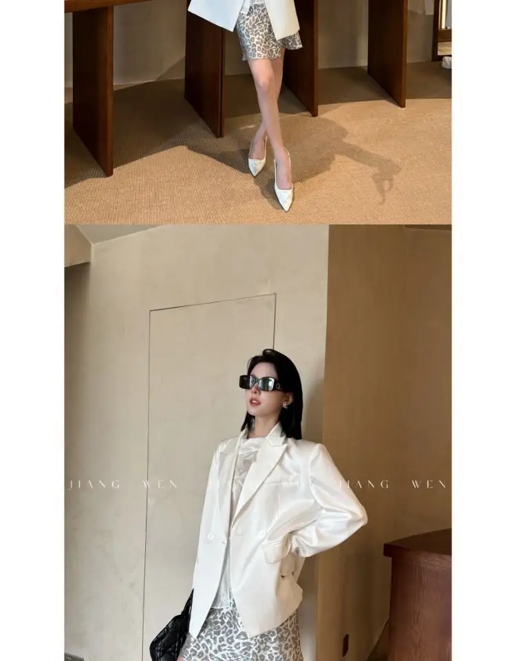 Leopard Printed Skirt Women's Elegant High Waist Office Silver A-Line Chic Skirt Female Evening Party Ladies Fashion Short Skirt