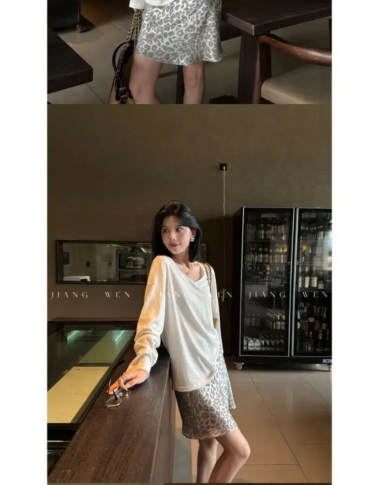 Leopard Printed Skirt Women's Elegant High Waist Office Silver A-Line Chic Skirt Female Evening Party Ladies Fashion Short Skirt