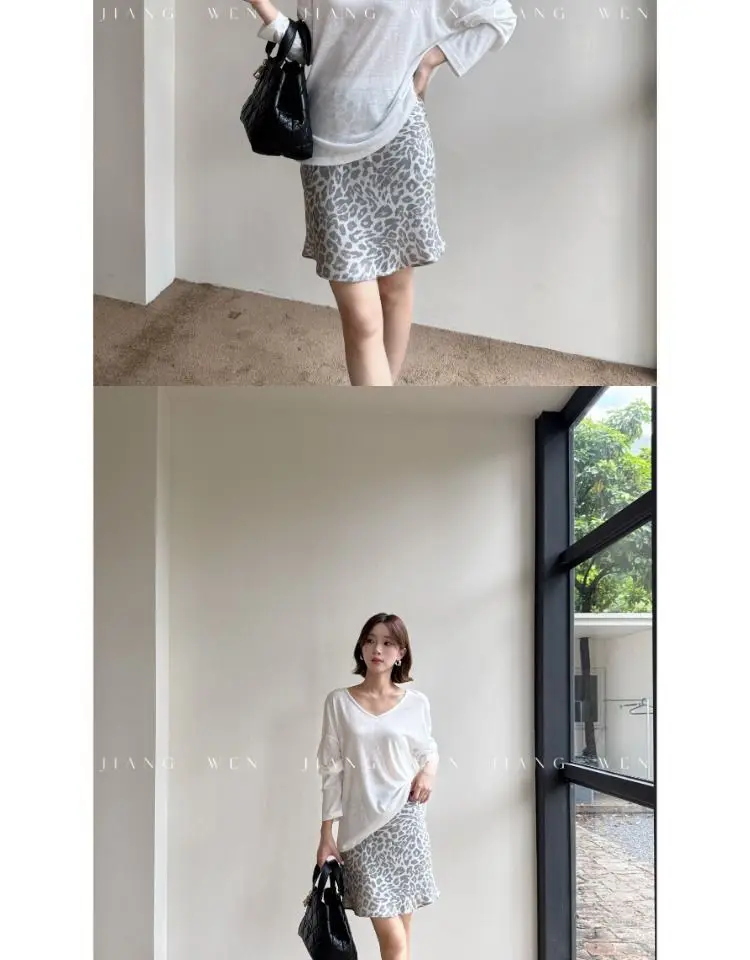 Leopard Printed Skirt Women's Elegant High Waist Office Silver A-Line Chic Skirt Female Evening Party Ladies Fashion Short Skirt