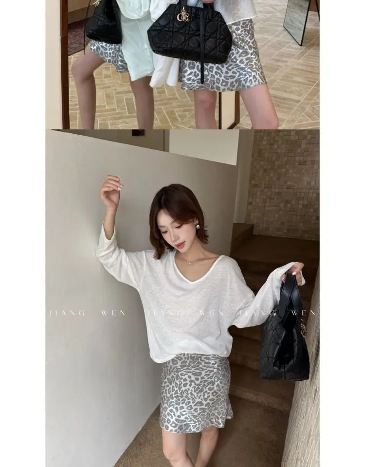 Leopard Printed Skirt Women's Elegant High Waist Office Silver A-Line Chic Skirt Female Evening Party Ladies Fashion Short Skirt