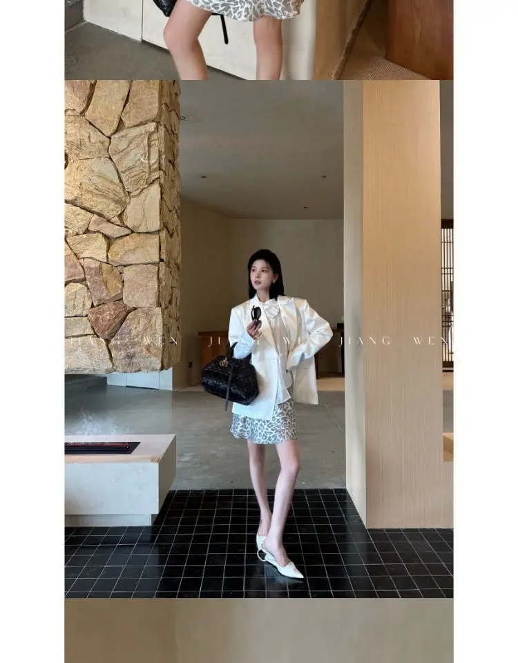 Leopard Printed Skirt Women's Elegant High Waist Office Silver A-Line Chic Skirt Female Evening Party Ladies Fashion Short Skirt