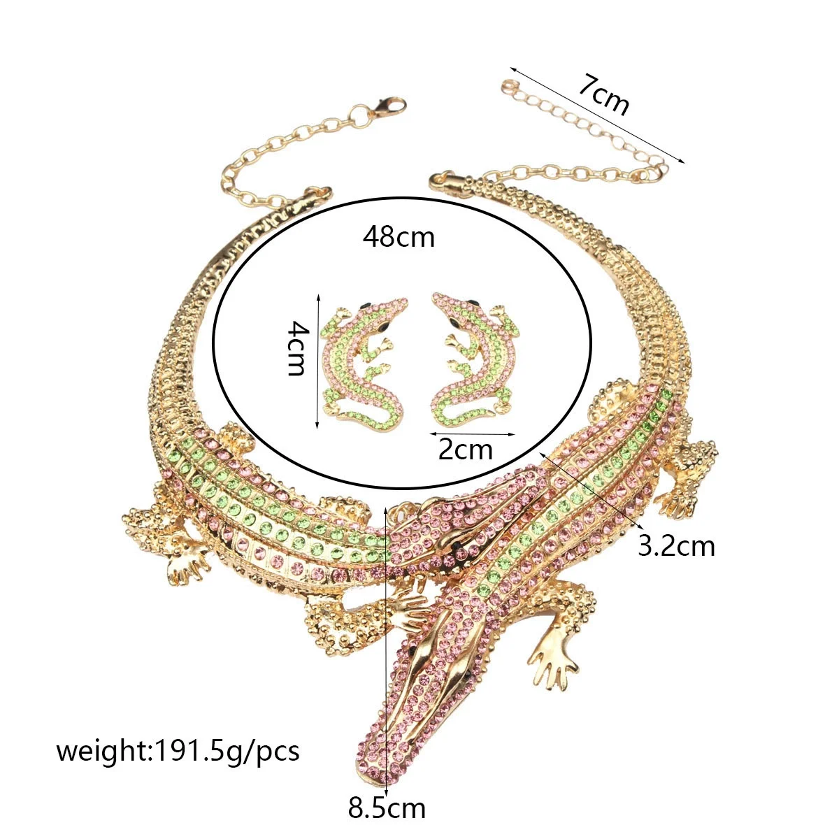 Retro crocodile diamond-encrusted personalized necklace and earrings set for women's wedding gowns, banquet accessories