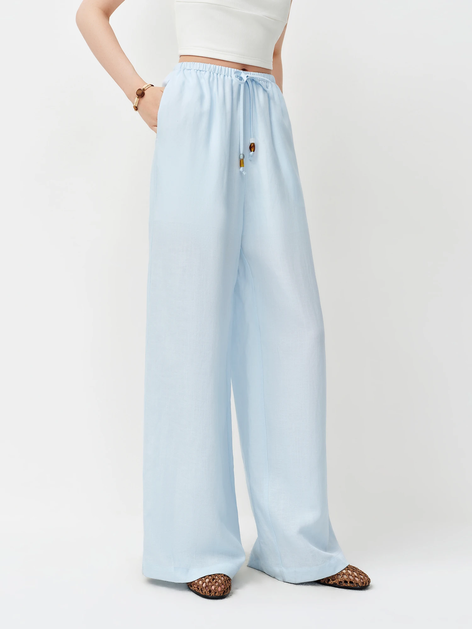 FSLE Linen Shirt Shorts Elastic Waist Trousers Three-piece Set Women Ocean Element Embroidery 2026 Summer Sun-protection Suit