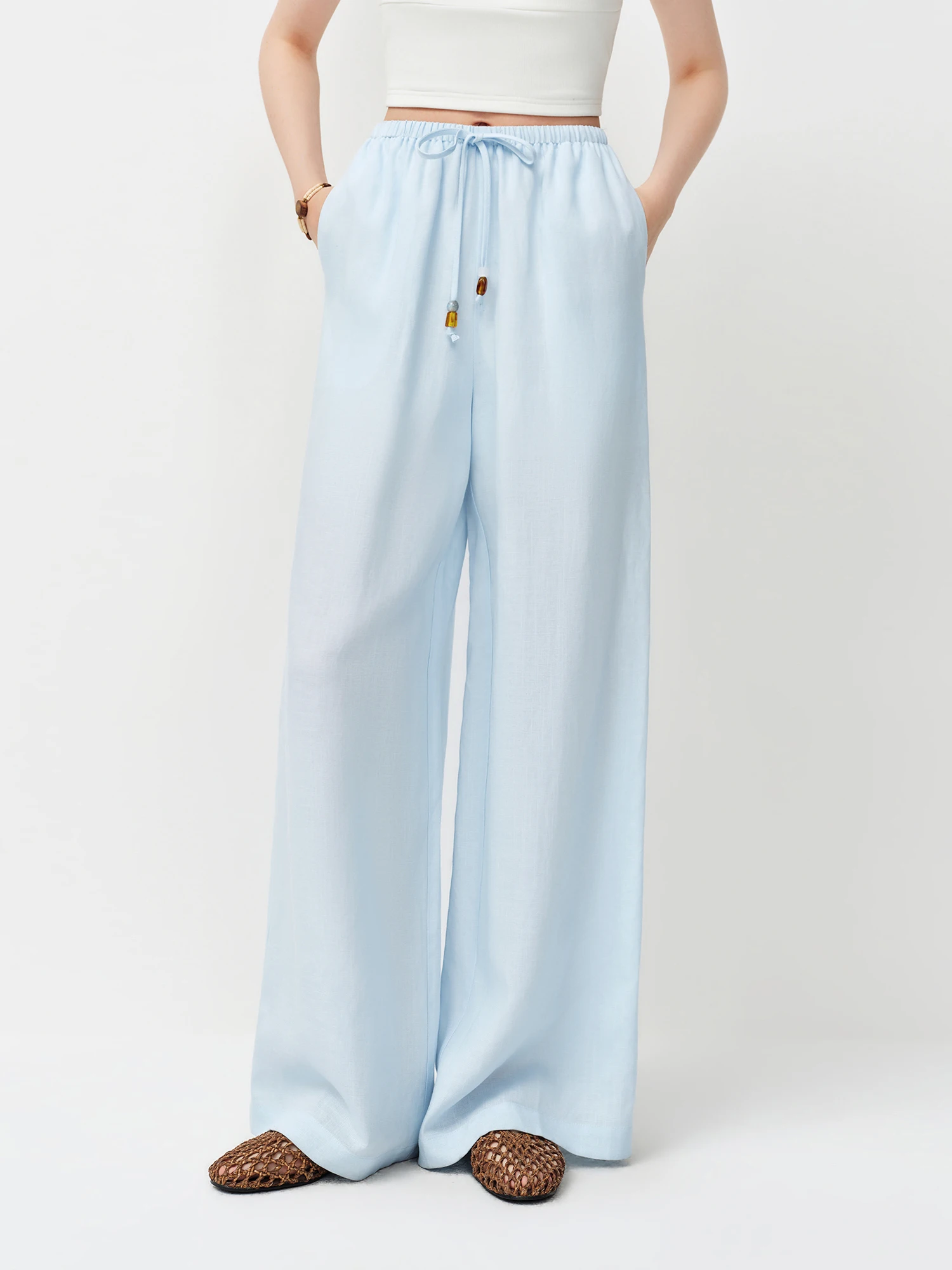 FSLE Linen Shirt Shorts Elastic Waist Trousers Three-piece Set Women Ocean Element Embroidery 2026 Summer Sun-protection Suit
