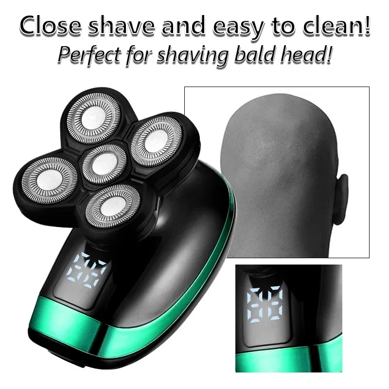 Tinsol 5 in 1 Men's Rechargeable Electric Shaver 5 Floating Head Beard, Nose and Whisker Trimmers 4D Skinhead Shaver Groomer