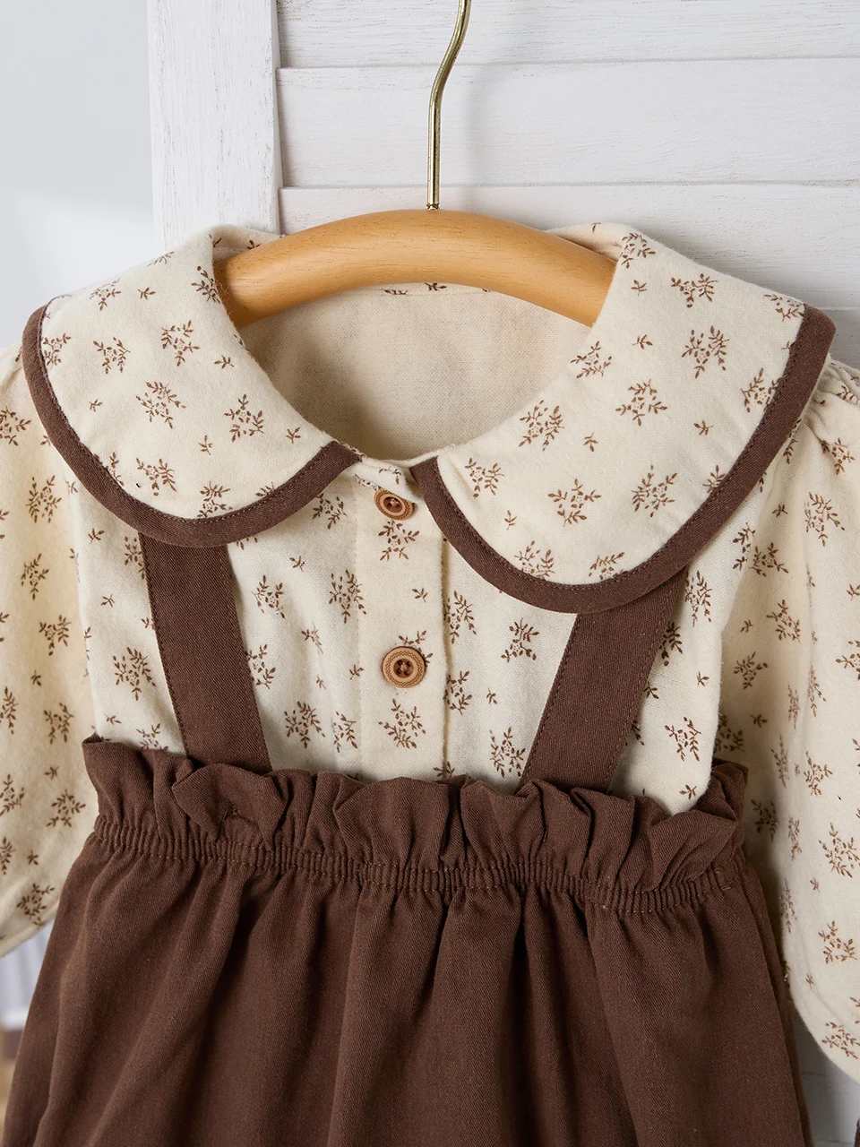 New Baby Korean-Style Stylish Outfit Set-Baby Doll Shirt with Floral Pattern, Back Strap Bag, Diaper Set, Complete Two-Piece Set