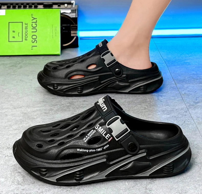 Men's Slippers Summer Outdoor Sandals Clogs Home Garden Shoes for Men Beach Slippers Soft Bottom Baotou Clogs Slippers